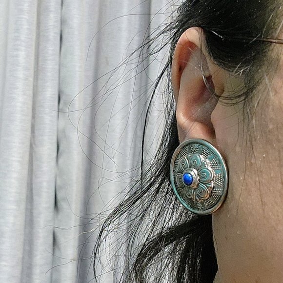 Vintage Sterling Silver Clip-On Earring and Bracelet Set with Lapis Lazuli - Picture 11 of 11